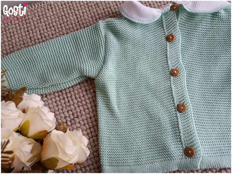 Ensemble 3 pièces pour bébé salopette à pieds en tricot pull et bonnet adorable cadeau de naissance image 6