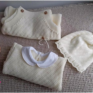 Ensemble 3 pièces pour bébé salopette à pieds en tricot pull et bonnet adorable cadeau de naissance image 8