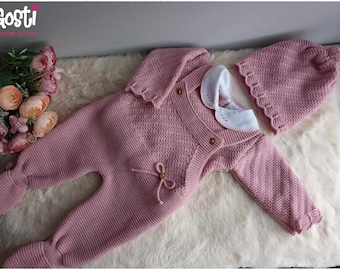 3-teiliges Set für Baby-Strickoveralls, Pullover und Mütze, bezauberndes Geschenk zur Geburt