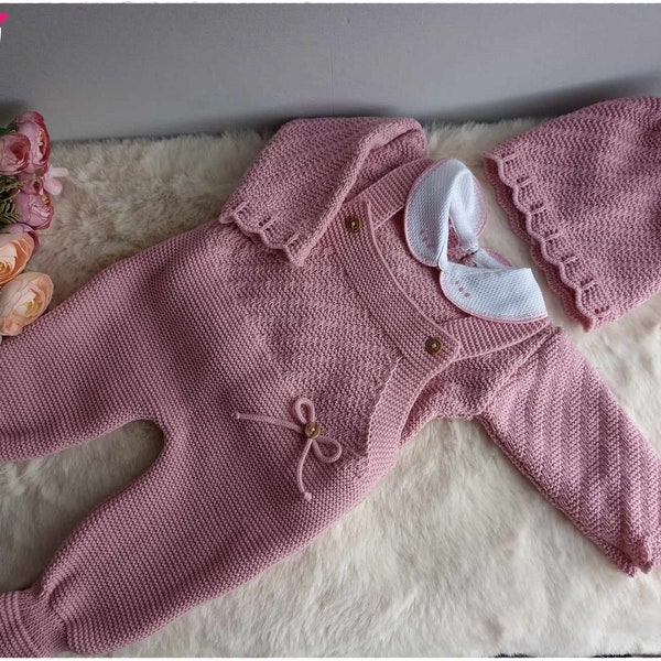 Ensemble 3 pièces pour bébé salopette à pieds en tricot pull et bonnet adorable cadeau de naissance