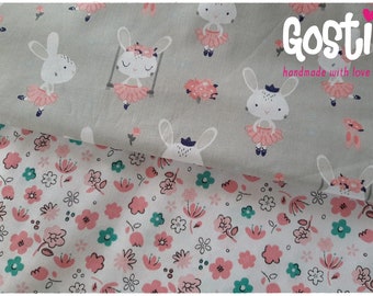 Printed cotton fabric quality PREMIUM rabbit patterns or small flowers certified Oeko-tex