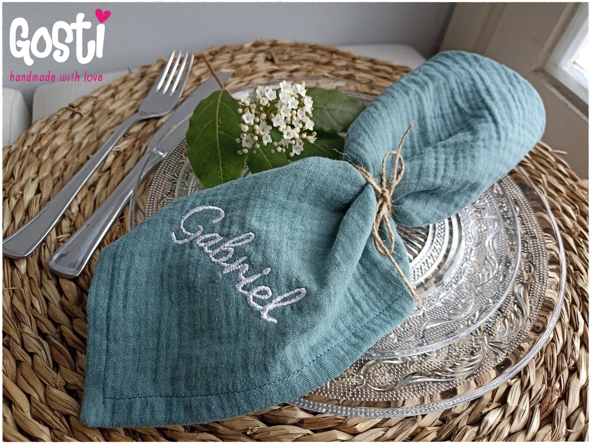 Serviette de Table en Tissu Double Gaze Gaufrée 100 % Coton Bio Certifié Gots 5 Couleurs et 2 Taille