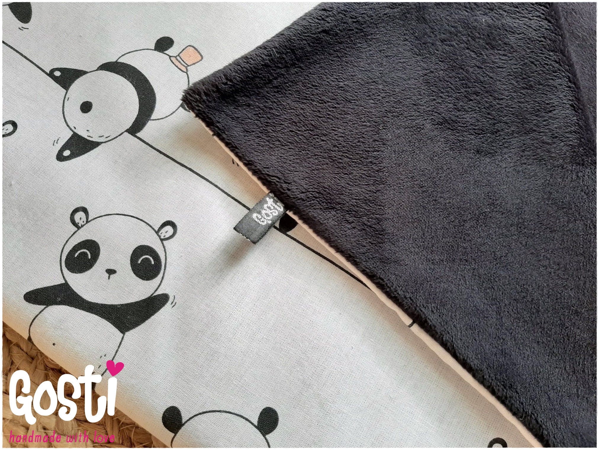 Couverture bébé plaid bébé toute douce tissus d'haute qualité coton et  minky noir et écru adorables Pandas cadeau naissance -  France