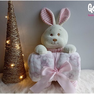 2-delige geboortedoos Doudou Konijn en zeer zacht dekentje verkrijgbaar in grijs of beige, schattig cadeau voor baby of kind