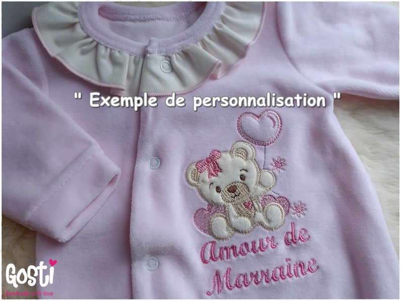 Dors-bien en velours haute qualité avec broderie application ourson très élégant et confortable pyjama bébé cadeau de naissance adorable image 6