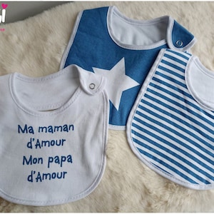 Set van 3 katoenen slabbetjes voor baby, geboortecadeau voor jongen of meisje, boodschap voor schattige mama en papa