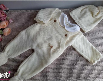 3-teiliges Set für Baby-Strickoveralls, Pullover und Mütze, bezauberndes Geschenk zur Geburt