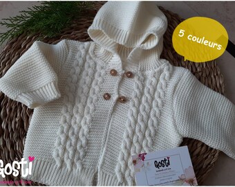 Gilet à capuche en tricot 5 couleurs adorable cadeau de naissance