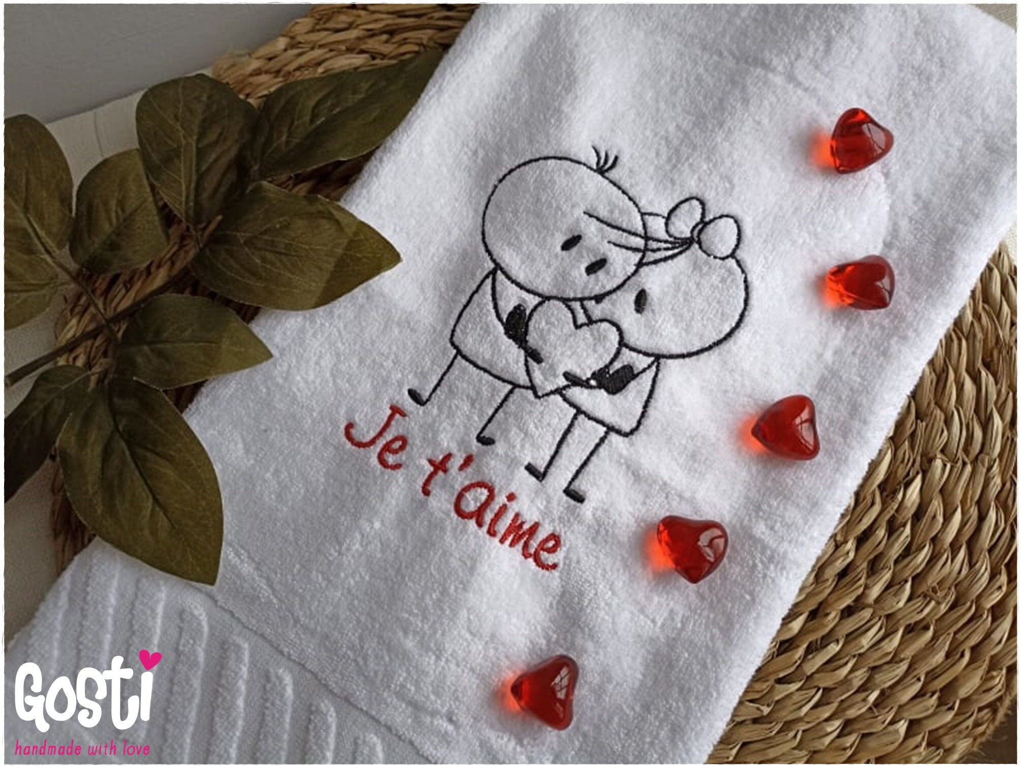 Serviette Éponge Personnalisée avec Broderie Serviette Haute Qualité Motif Spécial Saint Valentin et