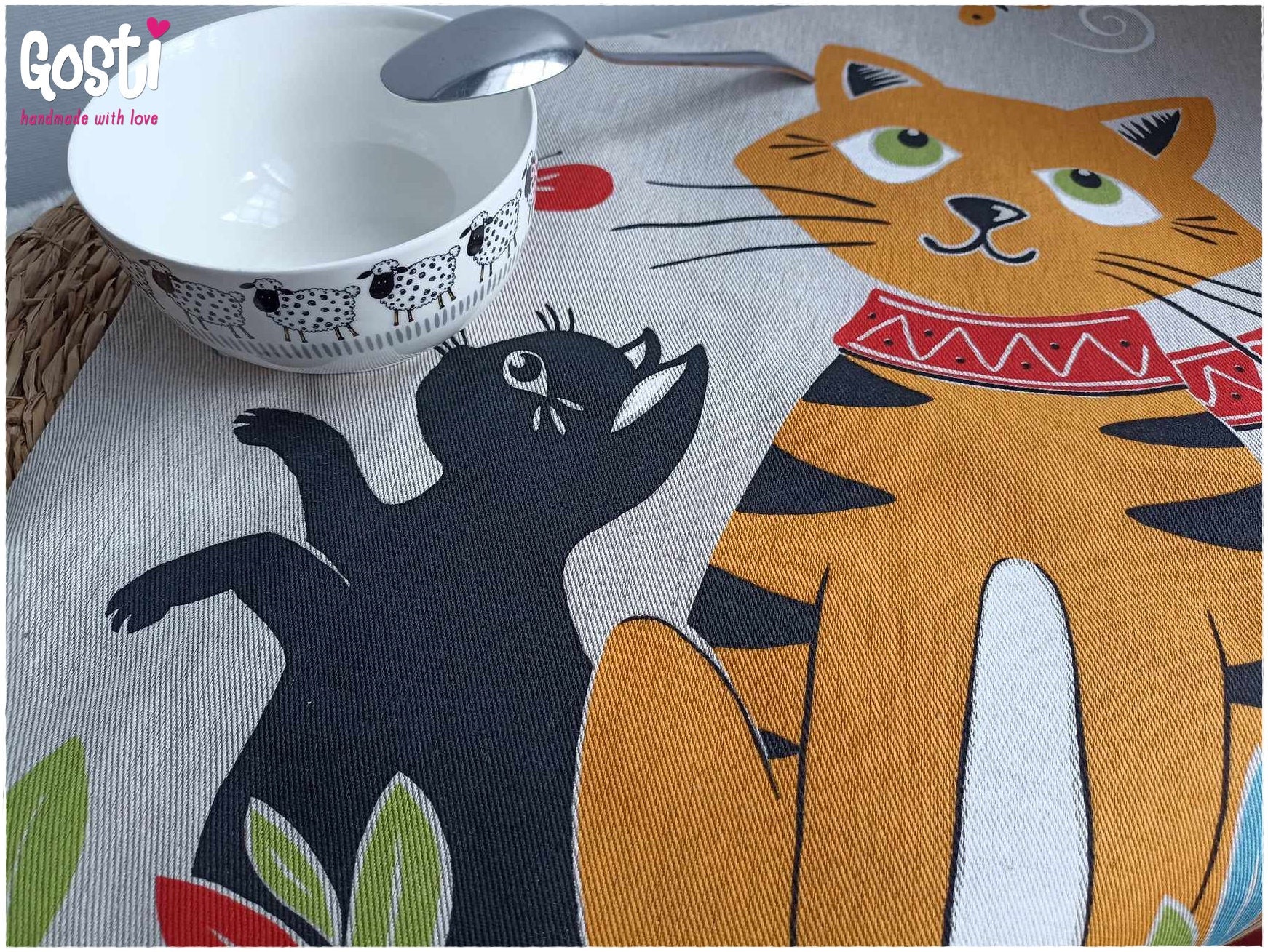 Lot De 2 Torchons De Cuisine 100% Coton épais - Motif Patte De Chat Abstrait Noir Et Blanc - Absorbant, Original