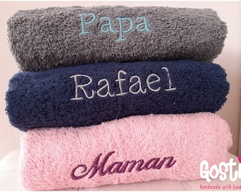 Serviette éponge personnalisée avec broderie haute qualité 50 x 100cm personnalisable avec prénom cadeau original pour toute la famille