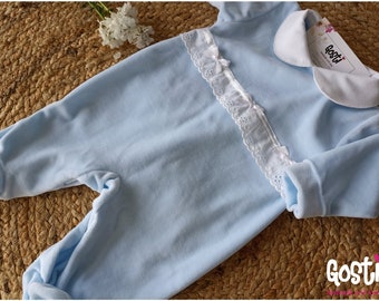 Dors-bien en velours haute qualité avec broderie anglaise très élégant et confortable pyjama bébé cadeau de naissance adorable