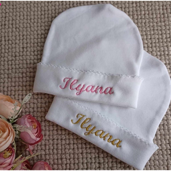 Birth cap with customizable embroidery with first name, essential maternity suitcase, adorable birth gift