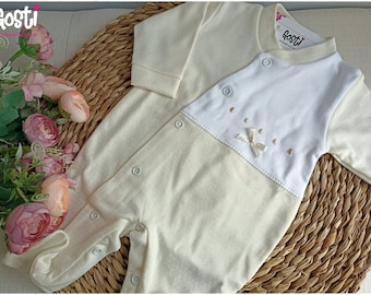 Sleepsuit in high quality cotton, very elegant and comfortable, unisex baby pajamas, adorable birth gift