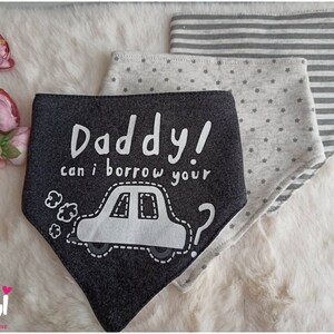 Set van 3 slabbetjes bandana voor baby katoen en spons geboorte cadeau jongen of meisje bericht voor mama of papa schattig