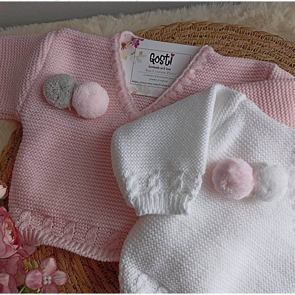 Brassière bébé naissance en tricot 2 modèles blanc ou rose adorable cadeau de naissance