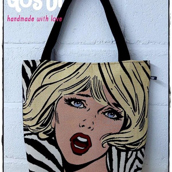 Tote bag Sac Fourre tout haute définition noir et rouge cadeau original pour elle