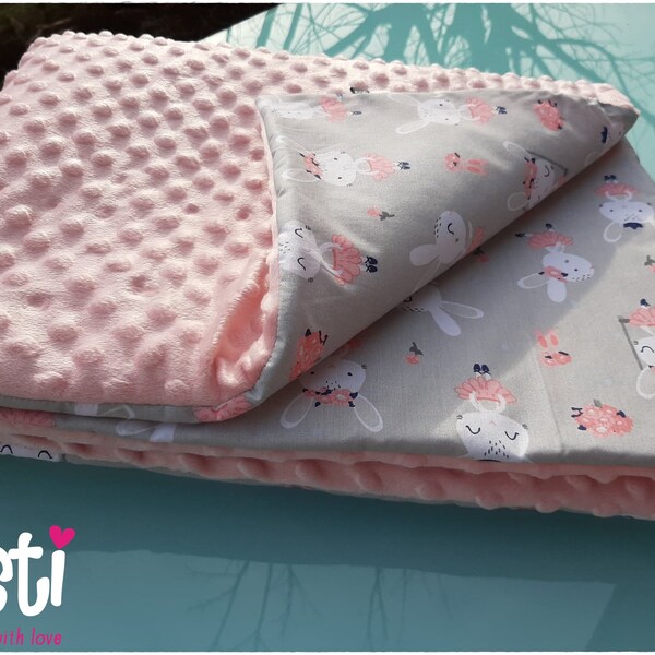 Baby-Decke ganz weich Baumwolle und Mollky Molletonnée rosa und graue Kaninchen Tänzerinnen ein entzückendes Geburtsgeschenk