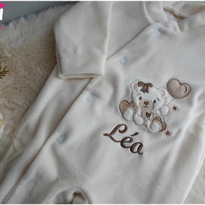 Dors-bien en velours haute qualité avec broderie application ourson très élégant et confortable pyjama bébé cadeau de naissance adorable image 1