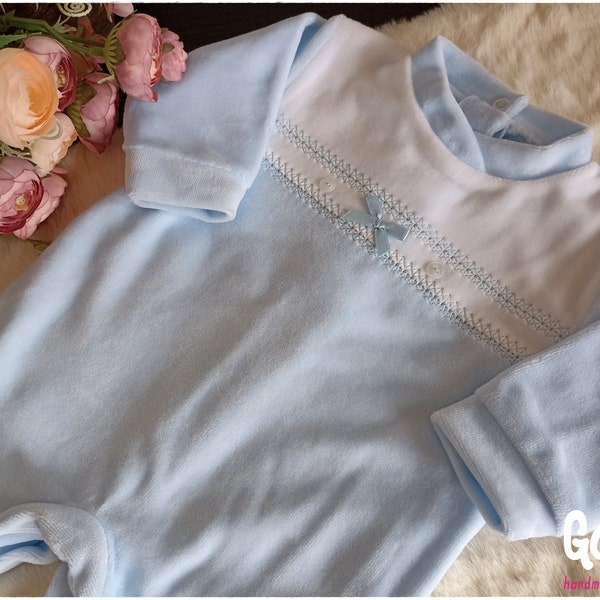 Dors-bien en velours haute qualité avec broderie très élégant et confortable pyjama bébé cadeau de naissance adorable