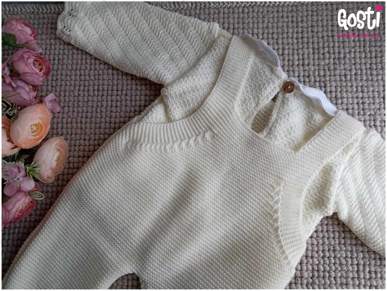 Ensemble 3 pièces pour bébé salopette à pieds en tricot pull et bonnet adorable cadeau de naissance image 6