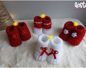 Chausson bébé en tricot en ROUGE en 4 modèles taille unique adorable cadeau de naissance