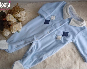 High quality velvet sleepsuit with embroidery very elegant and comfortable baby boy pajamas adorable birth gift