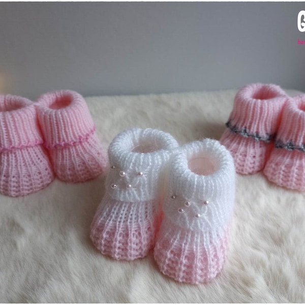 Chausson bébé en tricot en ROSE en 3 modèles taille unique adorable cadeau de naissance