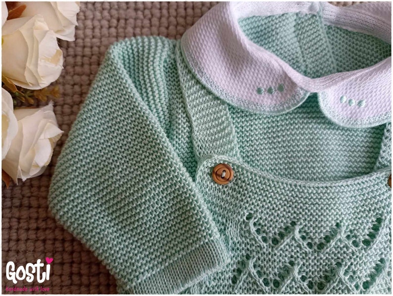 Ensemble 3 pièces pour bébé salopette à pieds en tricot pull et bonnet adorable cadeau de naissance image 4