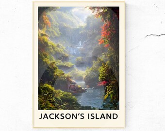 Jacksons Island Reise Poster Digitaler Download | Heidelbeere Finn | Mark Twain | Bücherwurm Dekor | Literarische Drucke | Klassische Literatur