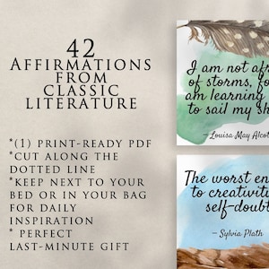 Literarische Affirmationskarten Printable Download | Klassische Literatur | Buchliebhaber Geschenk | Bücherwurm Drucke