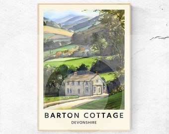 Jane Austen Sense and Sensibility Barton Cottage Travel Poster Digital Download | Literary Wall Art | Minimalist | Home Decor | Gift for Her