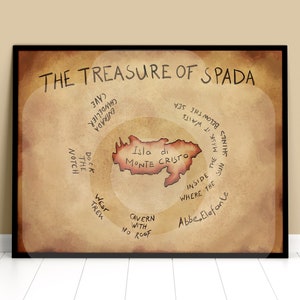 Le comte de Monte Cristo le trésor de Spada carte téléchargement numérique | Affiche de voyage de film | Décoration d'intérieur | Cadeau pour lui | Alexandre Dumas
