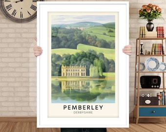 Jane Austen Pride and Prejudice | Pemberley Travel Poster Digital Download | Literary Print | Bookish Decor | Minimalist Wall Art