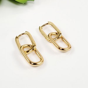 Gold Double Link Earrings, Thick Paper Clip Earrings Gold Chain Link Earrings, Gold Statements Earrings Women, Gold Chain Dangle Earrings