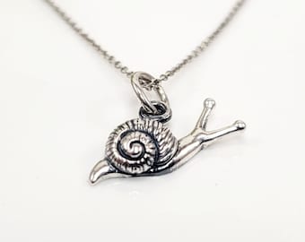 Tiny Snail Charm Necklace, Sterling Silver Snail Necklace, Small Snail Charm, Dainty Snail Charm Necklace, Snail Lover Gift, Snail Jewelry