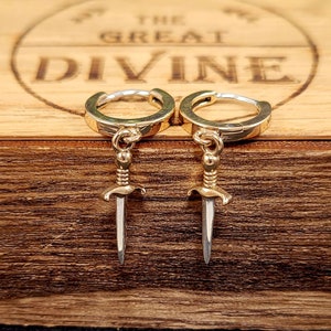 Mini Sword Earrings, Huggie Sword Earrings, Tiny Sword Earrings, Small Sword Earrings, Sterling Silver Sword Earrings, Dainty Sword Earrings