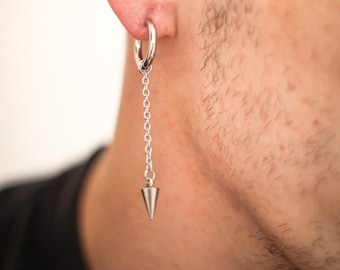 Boucle d’oreille Spike Dangle avec chaîne, Boucle d’oreille Pendente pour homme, Boucles d’oreilles populaires pour hommes, Boucles d’oreilles pour hommes, Boucles d’oreilles pour hommes, Boucles d’oreilles pour hommes avec chaîne