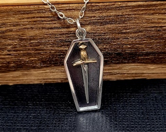 Collier pendentif cercueil noir, collier de cercueil en argent sterling, charme de café minuscule, collier goth délicat, collier de charme de cercueil, charme de cercueil