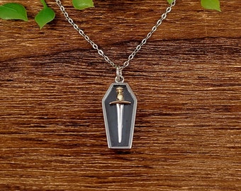 Collier pendentif cercueil noir, collier de cercueil en argent sterling, charme de café minuscule, collier goth délicat, collier de charme de cercueil, charme de cercueil