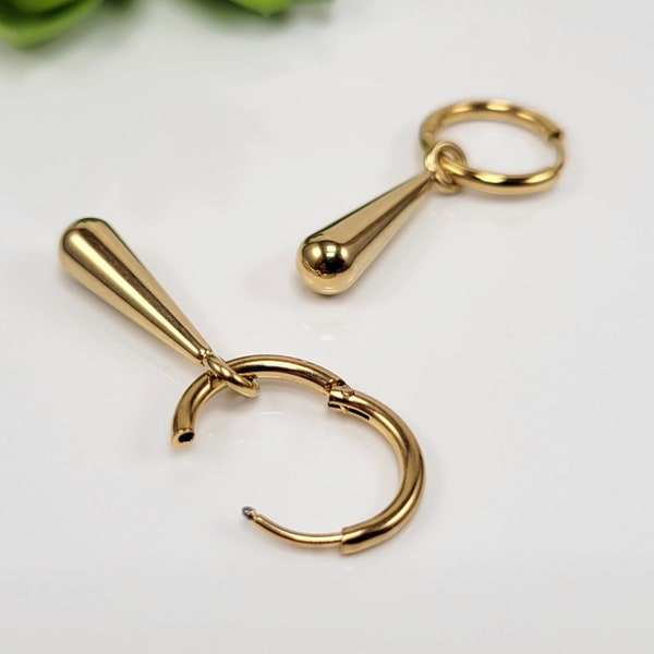 Gold Minimalist Dangle Earrings, Smooth Gold Drop Earrings, Simple Gold Dangle Earrings, Gold Huggie Earrings, Small Dangle Earrings Gold