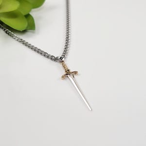 Dainty Stainless Steel Sword Charm Necklace: Sterling Silver or Gold Chain