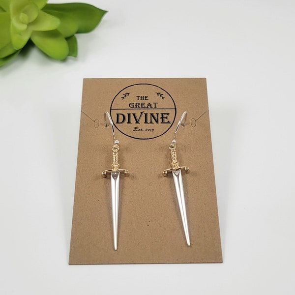 Sterling Silver Sword Earrings, Sword Drop Earrings, Dagger Earrings, Sword Drop Earrings, Sword Dangle Earrings, Sword Jewelry