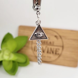 All Seeing Eye Dangle Stud Earring, Chain Dangle Earring for Men, Mens Statement Earring, Mens Drop Earring