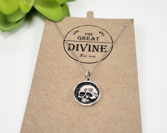 Dainty Sterling Silver Skull Charm Necklace (16/18 inch)