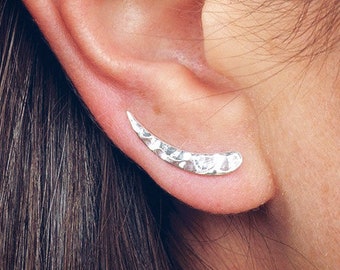 Hammered Finish Ear Climber Earrings, Sterling Silver Climber Earrings, Climber Earrings Silver, Ear Crawler Earrings, Earrings for Wedding