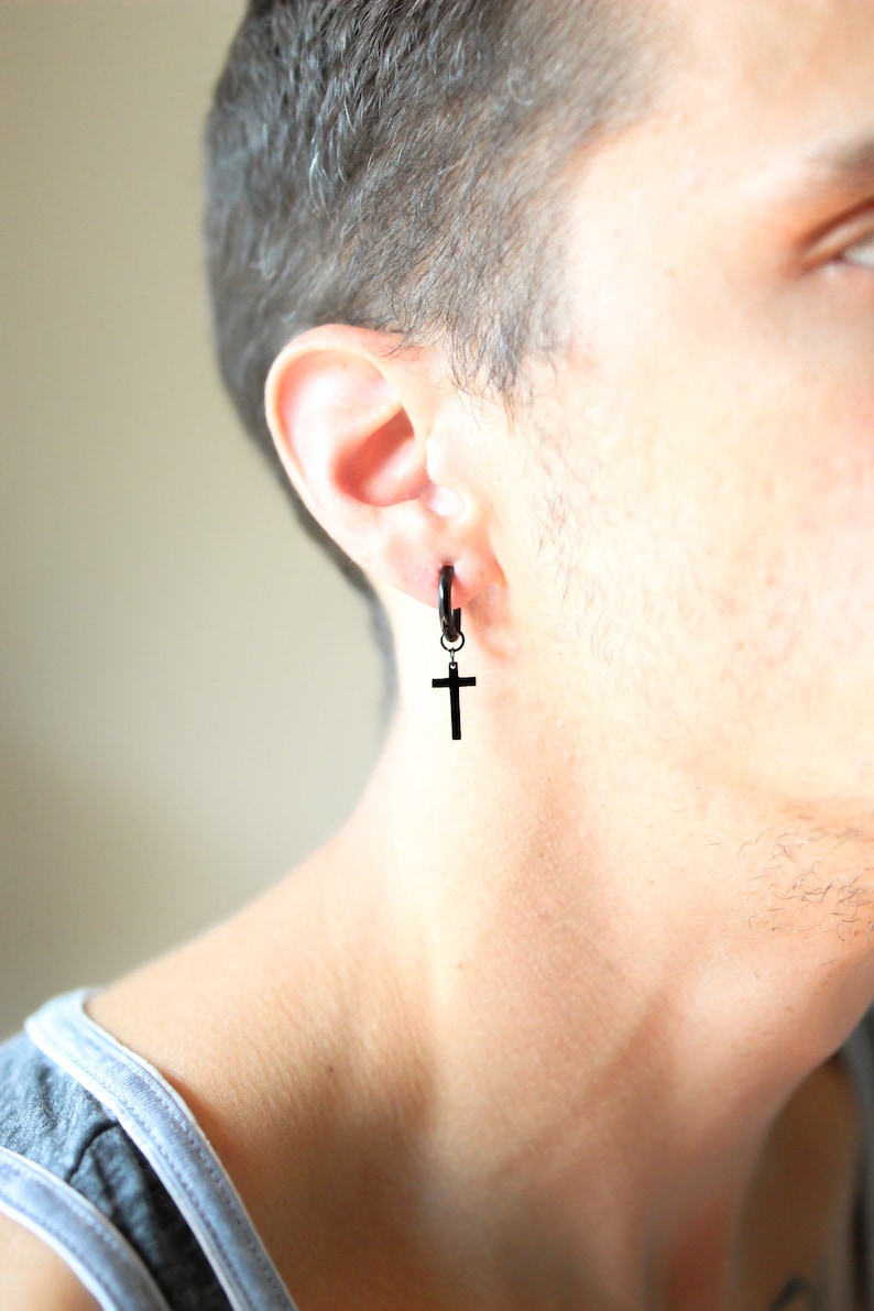 Dangling Cross Earring for Men Hanging Cross Earring Men Etsy