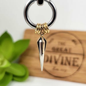 Gold Claw Spike Dangle Earring for Men, Sterling Silver Mens Drop Earring, Mixed Metal Geometric Earring for Men