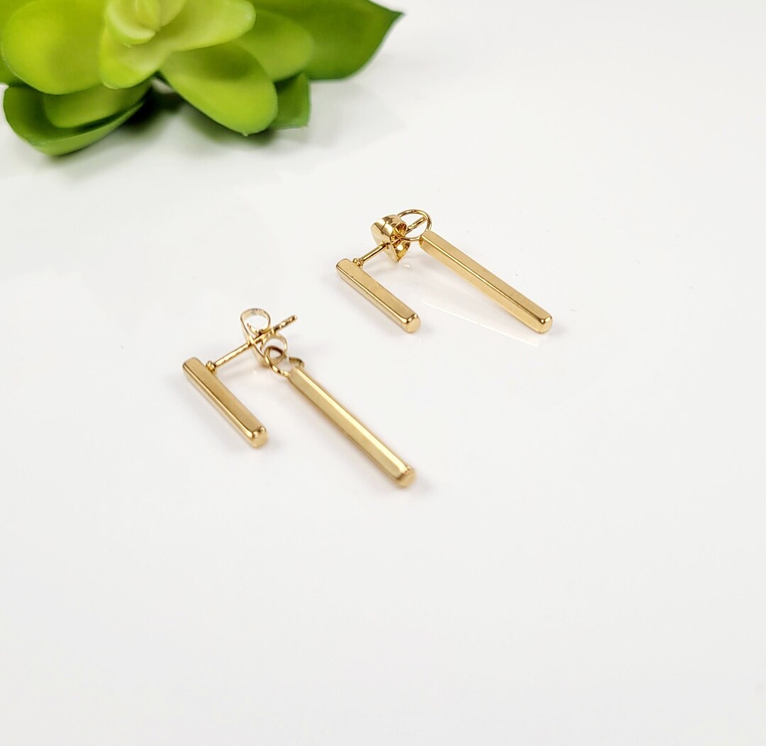 Gold Double Bar Stud Earring Gold Bar Dangle Earring Gold Etsy
