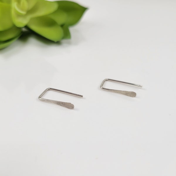 Hammered Finish Staple Earrings Silver, Silver Staple Earrings, Dainty Staple Earrings, Tiny Drop Earrings Silver, Dainty Hook Earrings